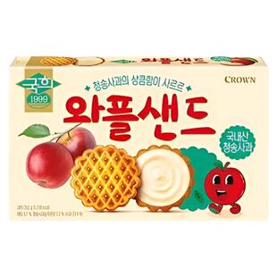 韩国进口零食克丽安Crown苹果花生奶油夹心华夫饼干解馋饱腹休闲
