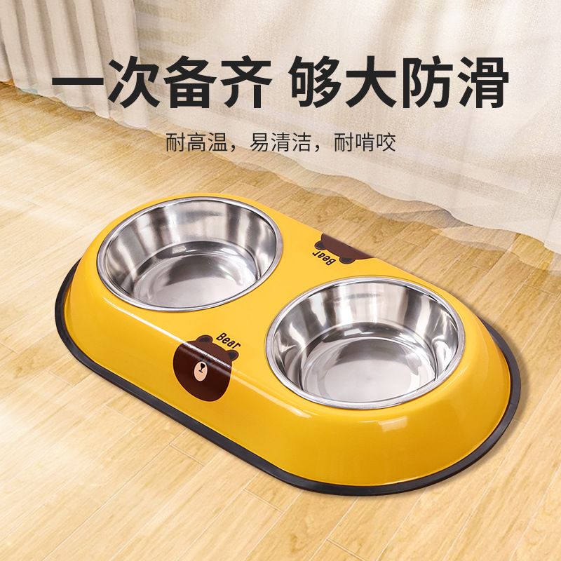 新款不锈钢狗碗宠物碗打翻一体碗器饮水狗碗批发猫喂食碗狗防双盆