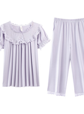 带胸垫睡衣女夏季纯棉家居服