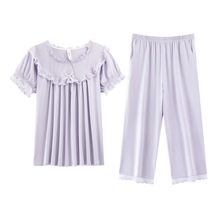 带胸垫睡衣女款夏季纯棉短袖七分裤薄款公主风2026新款夏款家居服