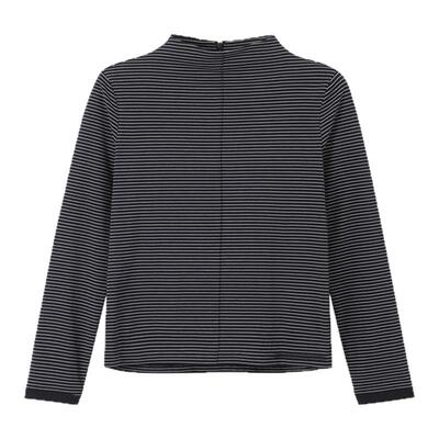 bbfer本依凡WTSTX0103秋条纹半高领长袖T恤女经典内搭宽松打底衫