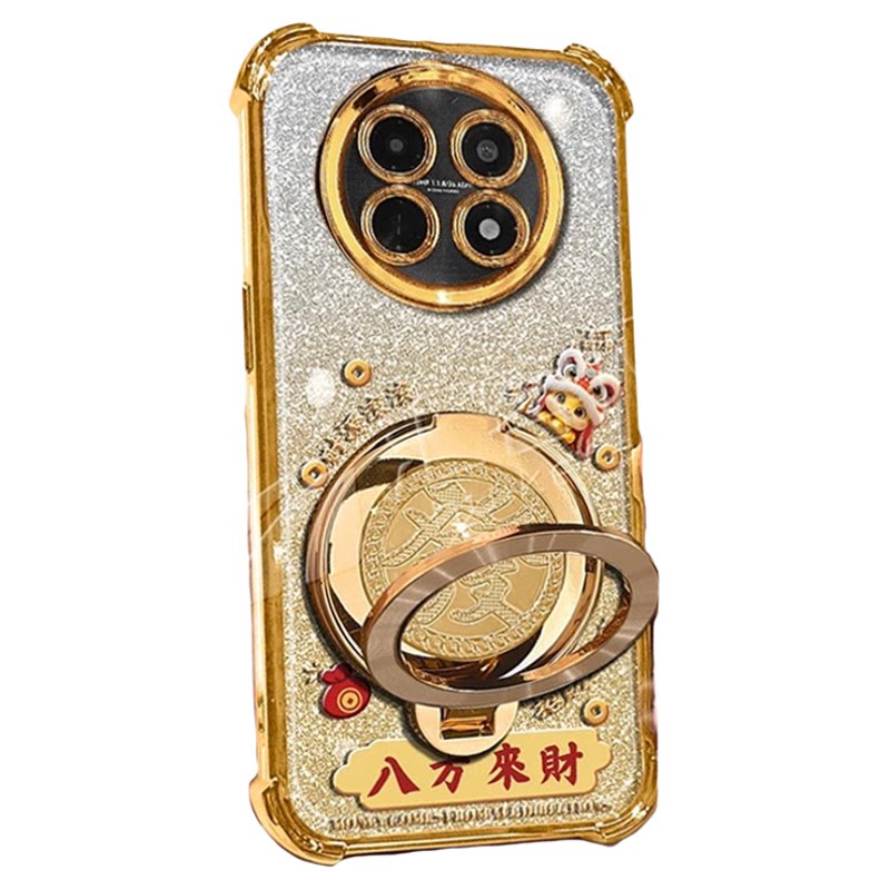 八方来财适用华为畅享60x手机壳新款简约高颜值畅享70x外壳金色电镀防摔多功能支架畅享90promax手机套女款