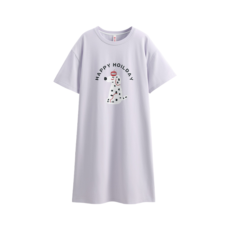 芬腾睡裙女夏季薄款纯棉短袖睡衣裙大码夏天可爱休闲家居服连衣裙