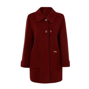 马天奴2025冬季新款纯色绵羊毛混纺呢大衣翻领单排扣廓形外套时尚