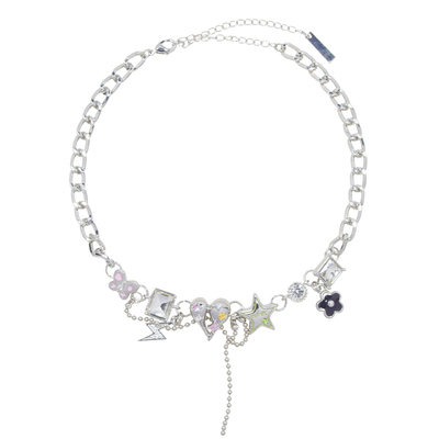 AWE朱志鑫同款镶钻爱心星星项链