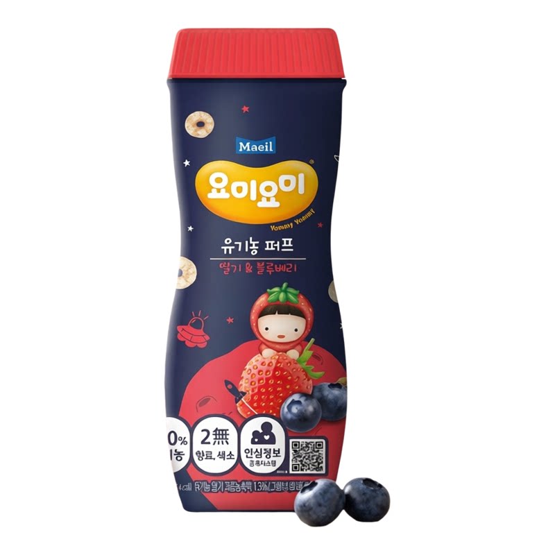 Maeil香港进口宝宝100%有机泡芙圈圈饼干营养士多啤梨蓝莓味42g版