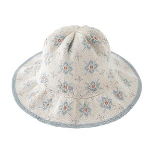 乖奇熊女宝宝渔夫帽纯棉针织秋冬季可爱公主帽婴幼儿外出游玩帽子