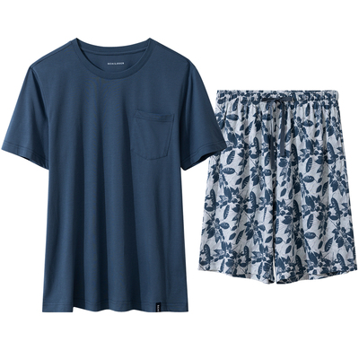 舒雅男士棉莫代尔睡衣26春夏新款短袖短裤宽松家居服套装26347H