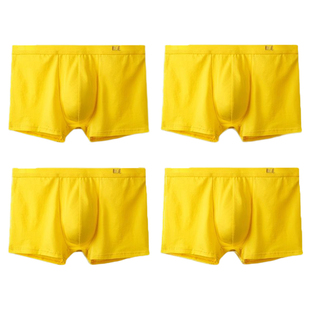 KC男士纯棉黄色内裤结婚内裤透气全棉内裤男平角内裤本命年