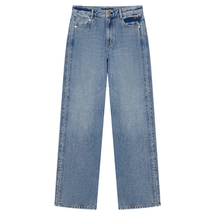 TeenieWeenie小熊女装牛仔裤25冬季新款复古时尚舒适水洗直筒长裤