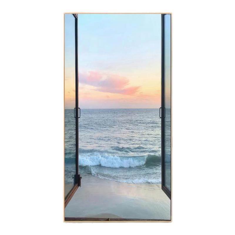 大海沙滩空间延伸感仿假窗户装饰画海浪玄关挂画流水生财窗子壁画