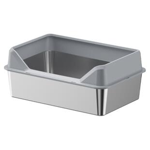 不锈钢猫砂盆高围栏开放式猫厕所带盖子超大号防外溅巨型猫屎盆子