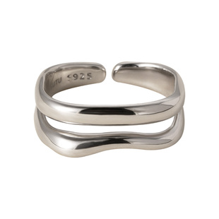 素图双层戒指s925银素圈纯银尾戒高级小众设计简约中指食指戒饰品