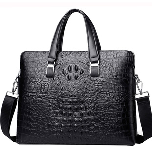 男士手提包正品公文包包商务鳄鱼纹挎包横款电脑包多功能A4文件包