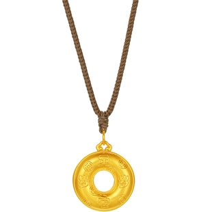 周六福黄金吊坠女款5d硬金定价岁岁平安钱币祥云平安扣妇女节礼物