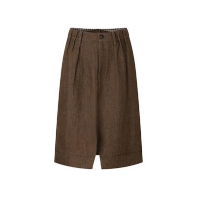 halfmoon x LOOKNOW2026春季新款棕色腰部拼接格纹裙裤女