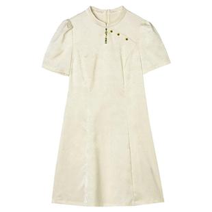 奥莱专柜品牌撤柜正品 JI夏装2025新款 暗纹提花短裙新中式连衣裙