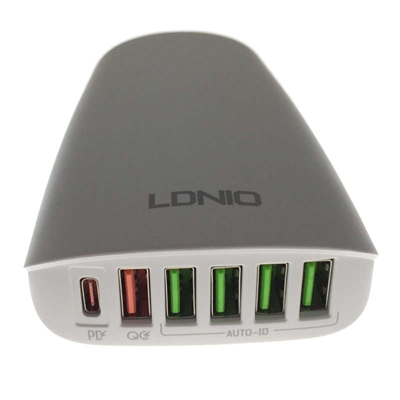 LDNIO手提电脑适配器PD65W笔记本QC3.0手机充电器一拖六快充头3A2a1.5a平板电脑闪充头英规欧式美标电源线