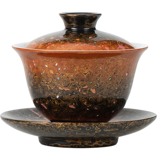 天然大漆渐变色三才盖碗纯手工福州特色手工艺漆器茶具高端送礼品