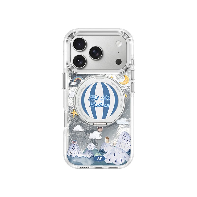ANGYING × 热气球环游适用苹果17promax手机壳新款iphone16pro磁吸带支架ip15支点Yo2超薄好看13套高级感女