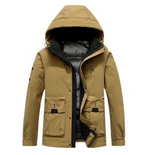 鸭鸭羽绒服男2025冬季新款休闲短款户外工装运动加厚连帽保暖外套