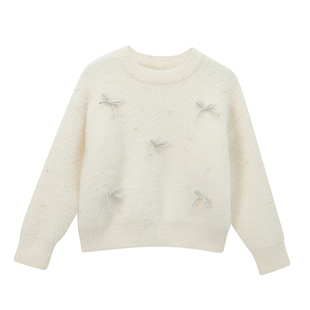 女童毛衣2025冬季新款中大童时尚套头保暖水貂绒红色加厚不起球潮