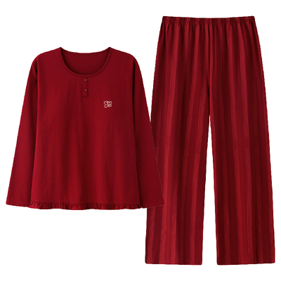 春秋季长袖红色可外穿出门家居服