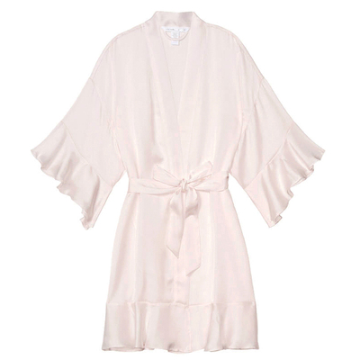 性感V领仿真丝荷叶边舒适睡袍