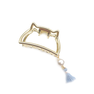 PP STUDIO 猫咪顶夹发卡女后脑勺金属珍珠流苏抓夹韩可爱发夹发饰