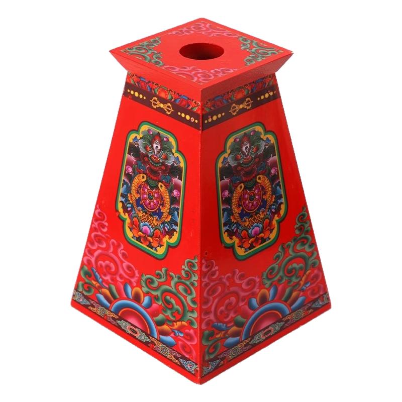 藏式法鼓底座家用手摇木底座彩绘八吉祥财神箭矩形禅杖法器底座