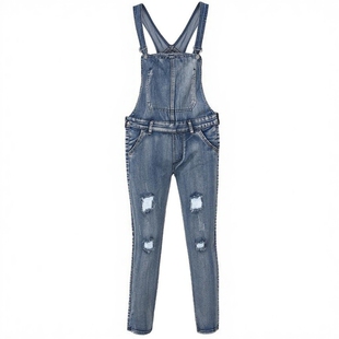 Men's braces ripped jeans jumpsuit men pants男吊带牛仔裤长裤