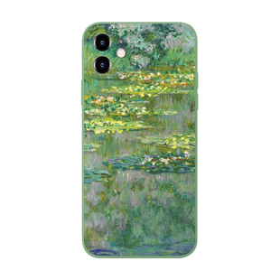 莫奈艺术油画绿色睡莲日出适用iPhone16Promax防摔17软壳15plus/14pro苹果13mini手机壳12/11