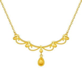 周六福黄金计价5G足金链坠灵动闪耀珠泪罗缎项链蕾丝系列新年礼物