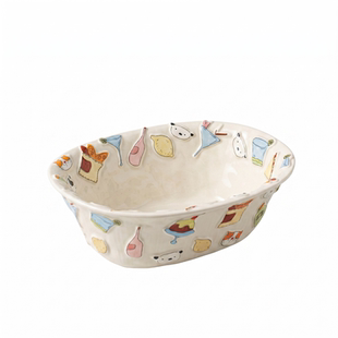 夏日派对浴缸碗 椭圆深碗耐高温陶瓷餐具沙拉碗早餐碗盘套装可烤