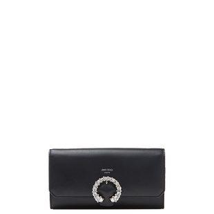 [经典首降]JIMMY CHOO/WALLET W/CHAIN女黑色水晶扣钱包JC