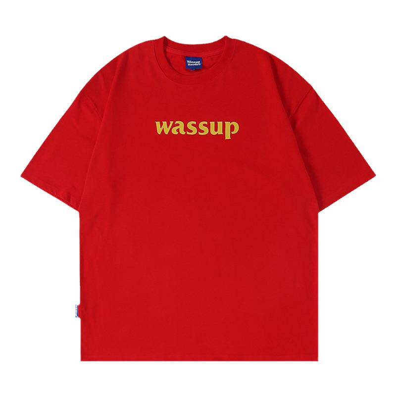 WASSUP潮牌中国红字母短袖T恤男