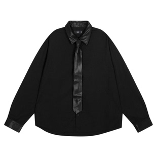 HARE衬衫男2026春季新款通勤多色休闲带领带长袖上衣606954