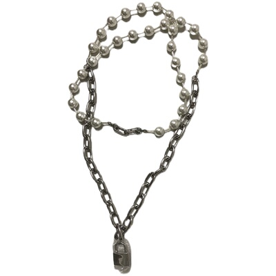 中珍珠中古风轻奢个性珍珠锁项链