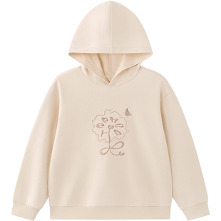 英氏女童连帽卫衣春秋新款春季宽松上衣中大童纯色长袖套头衫