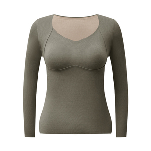 猫人保暖内衣女带胸垫一体打底衫女士加绒加厚长袖上衣女款秋衣