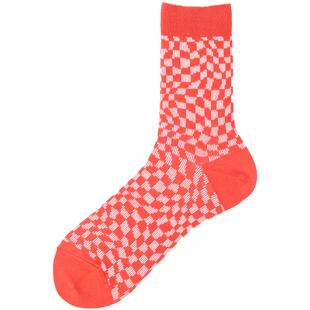 踏比鸥波浪形格纹袜子女秋冬中筒袜ins潮网红款女袜复古休闲棉袜