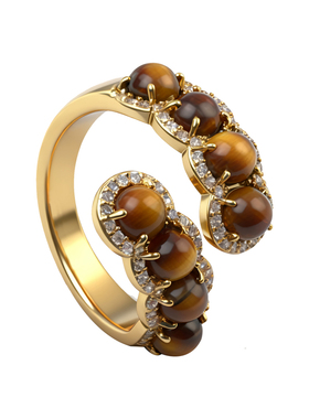 《时光织造》精致虎眼石戒指女款2025新款轻奢小众设计食指戒配饰