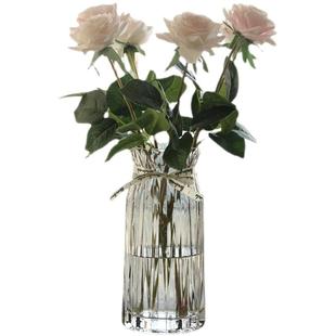 北欧玻璃花瓶透明 竖棱 创意 客厅插花鲜花玫瑰百合花器装饰摆件