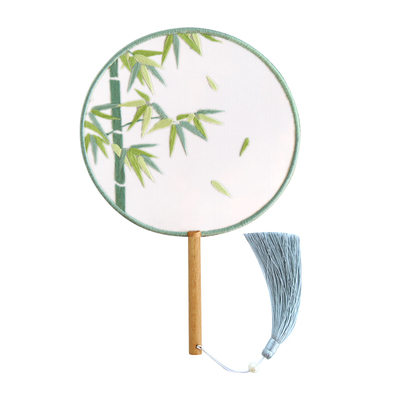 古风团扇diy手工刺绣翠竹荷花