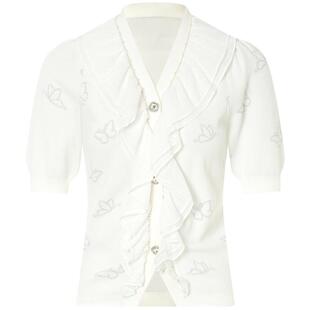 【奥莱】MAXRIENY华丽v领荷叶边针织衫开衫薄夏款上衣女