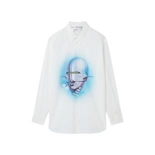 [低至3折]Stella McCartney + 空山基春季白色翻领印花长袖衬衫