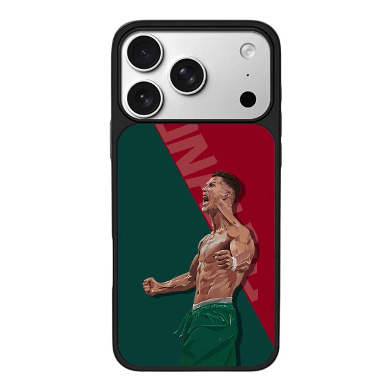 红绿撞色C 罗呐喊肌肉插画适用苹果17promax新款手机壳iPhone air/16pro/15plus14玻璃13pro小众手机套冰感