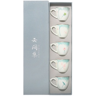 手绘荷花釉下彩带把手茶杯功夫茶具男女主人杯家用品茗杯