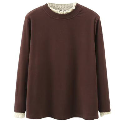 大码胖妹妹秋冬季蕾丝花边打底衫