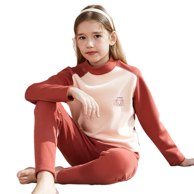 猫人冬季女童保暖内衣加绒套装